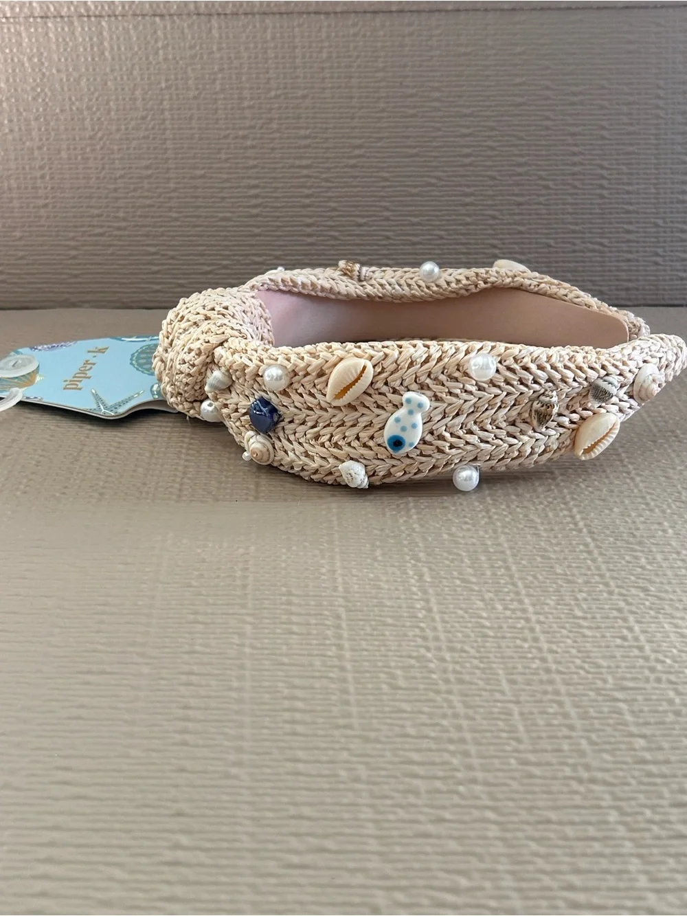 Piper Knotted Beige Shell & Pearl Woven Headband for Kids